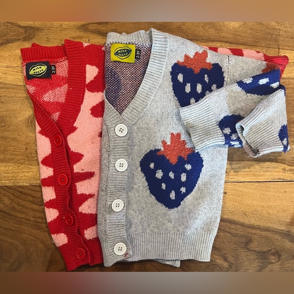 milk teeth Other - Kids Strawberry Cardigan Set - Red and Gray